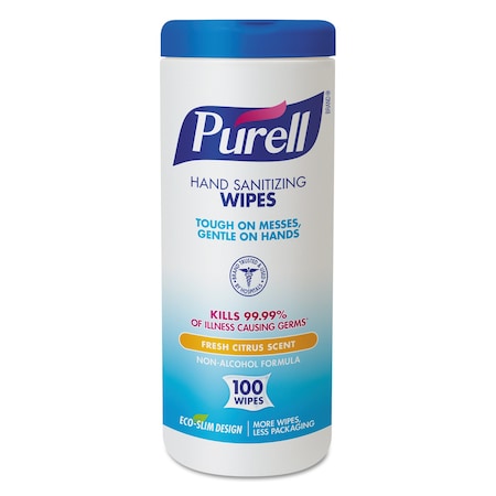 Purell® Premoistened Hand Sanitizing Wipes, 5.78" x 7", 100/Canister, PK12 PK 9111-12